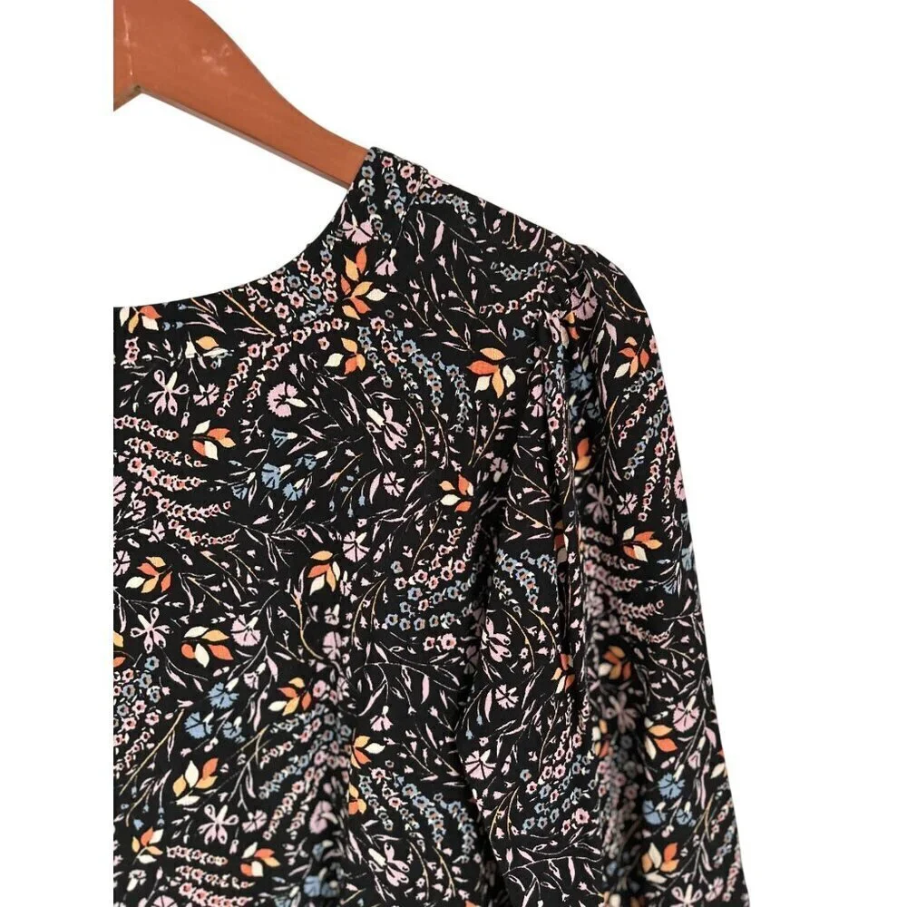 Maeve Black Floral Print Long Sleeve Mini Dress Size Med
